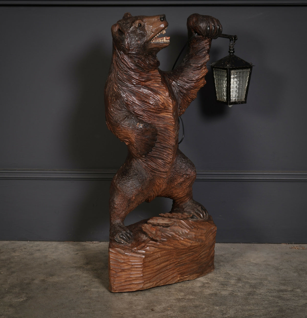 Carved Wood Black Forest Bear Lamp