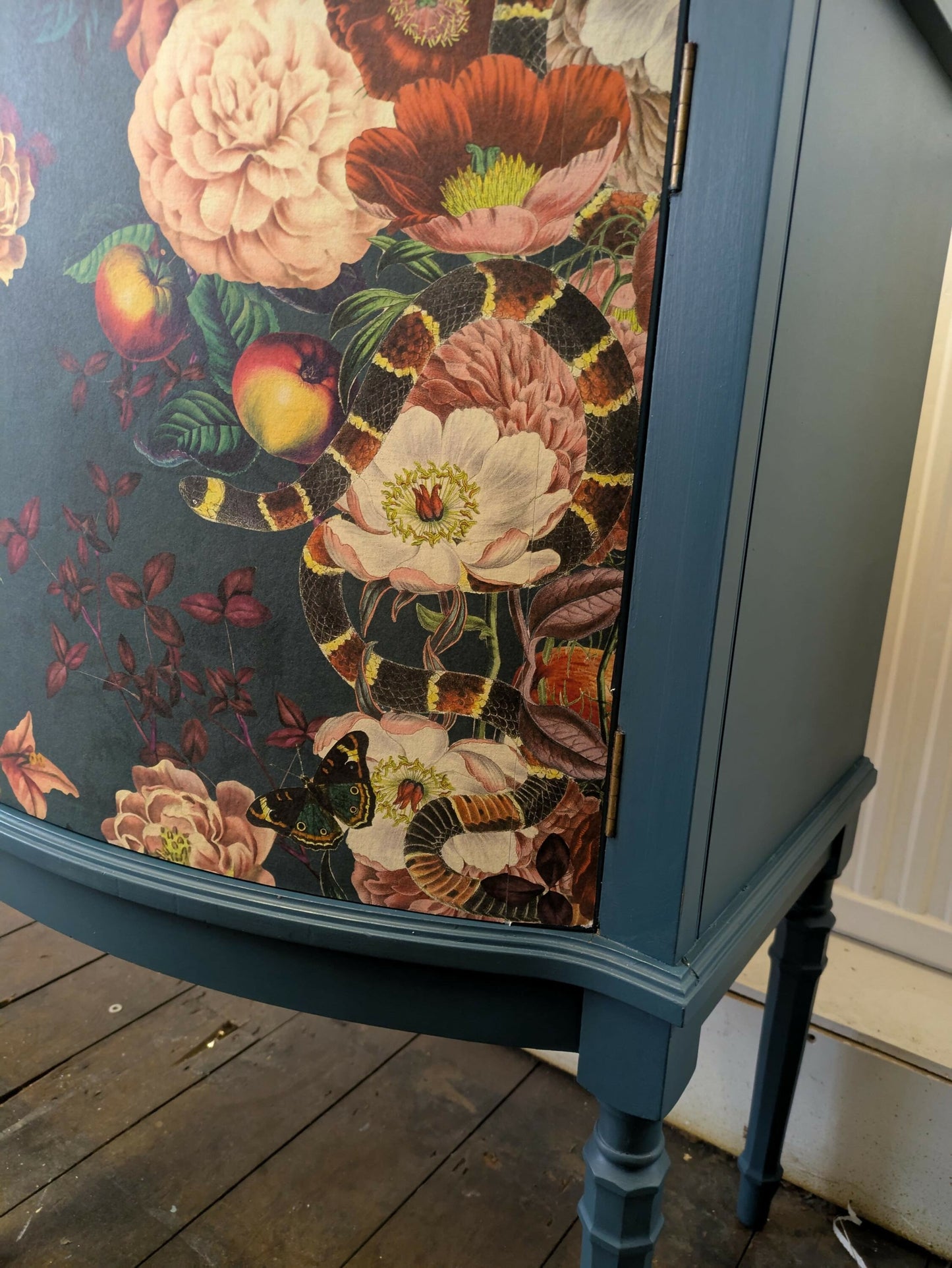 Strongbow Vintage Sideboard Dresser Painted Upcycled Dark Teal Floral Snake Print Commission Piece