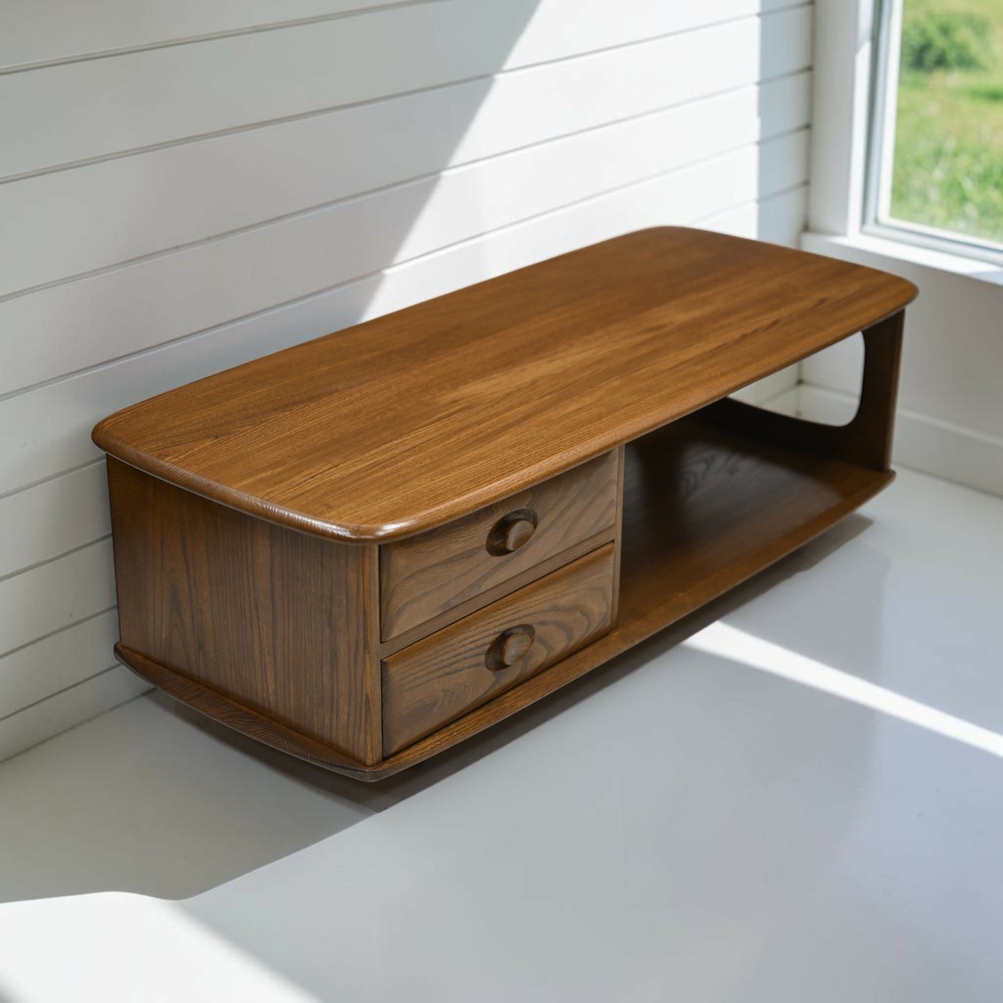 Ercol Minerva Coffee Table On Casters 2 Drawers Golden Dawn EXC FREE UK Delivery