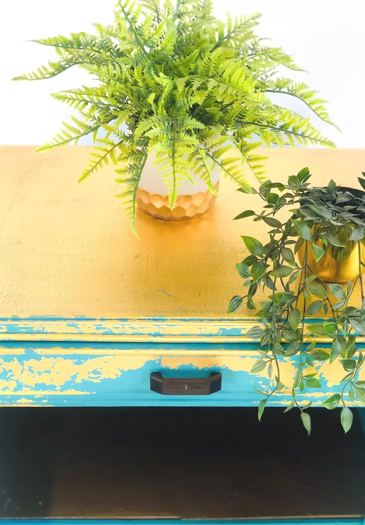 Gold And Teal Upcycled Records Drinks Cabinet