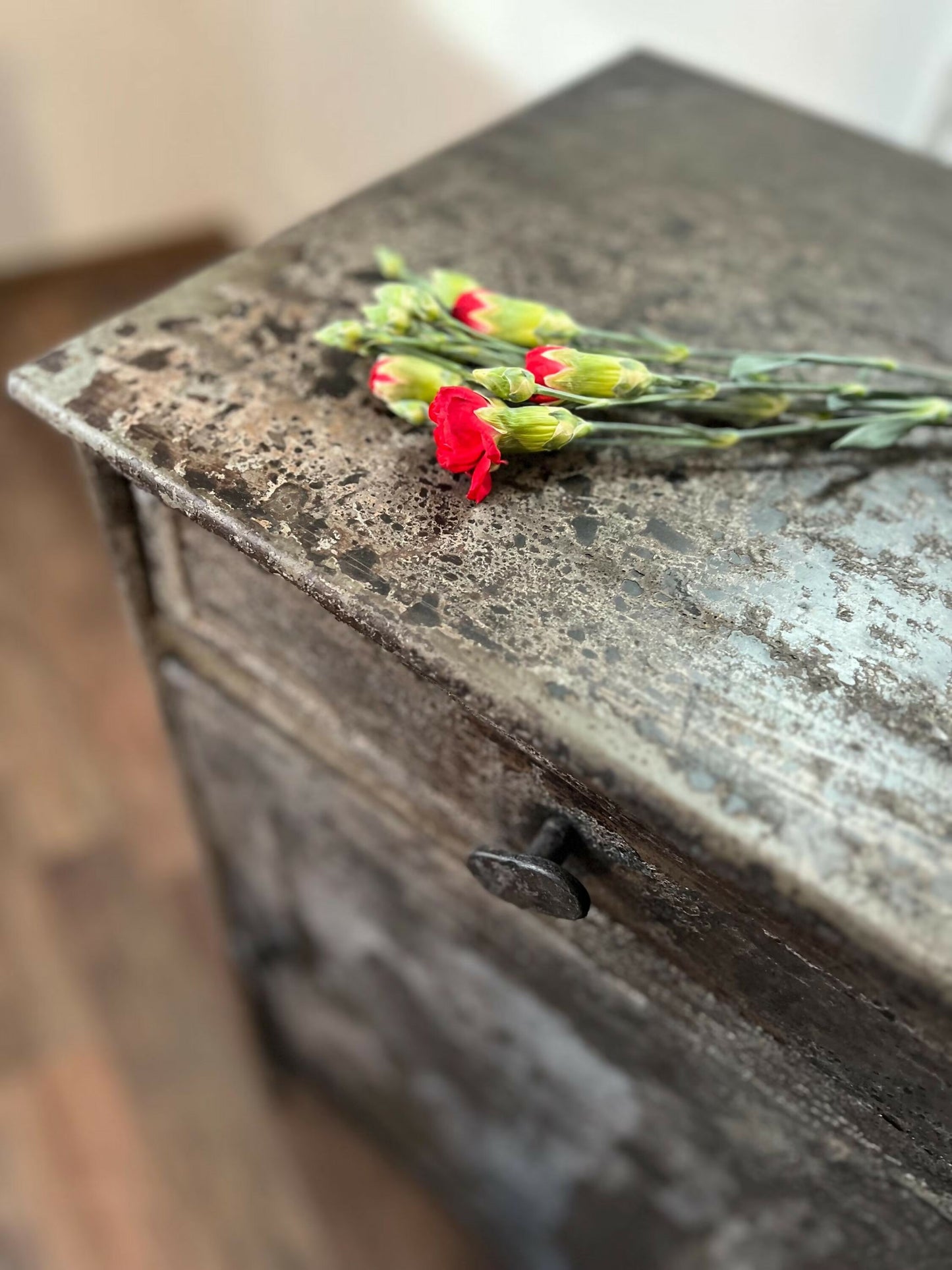 Vintage Industrial Metal Cabinet – French Steel Locker Nightstand – Military Storage Side Table – Loft Bedside Cabinet Rustic Furniture
