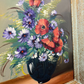 Painting Vintage French Floral Vase Red Purple Flower Signed Framed LOT 3878
