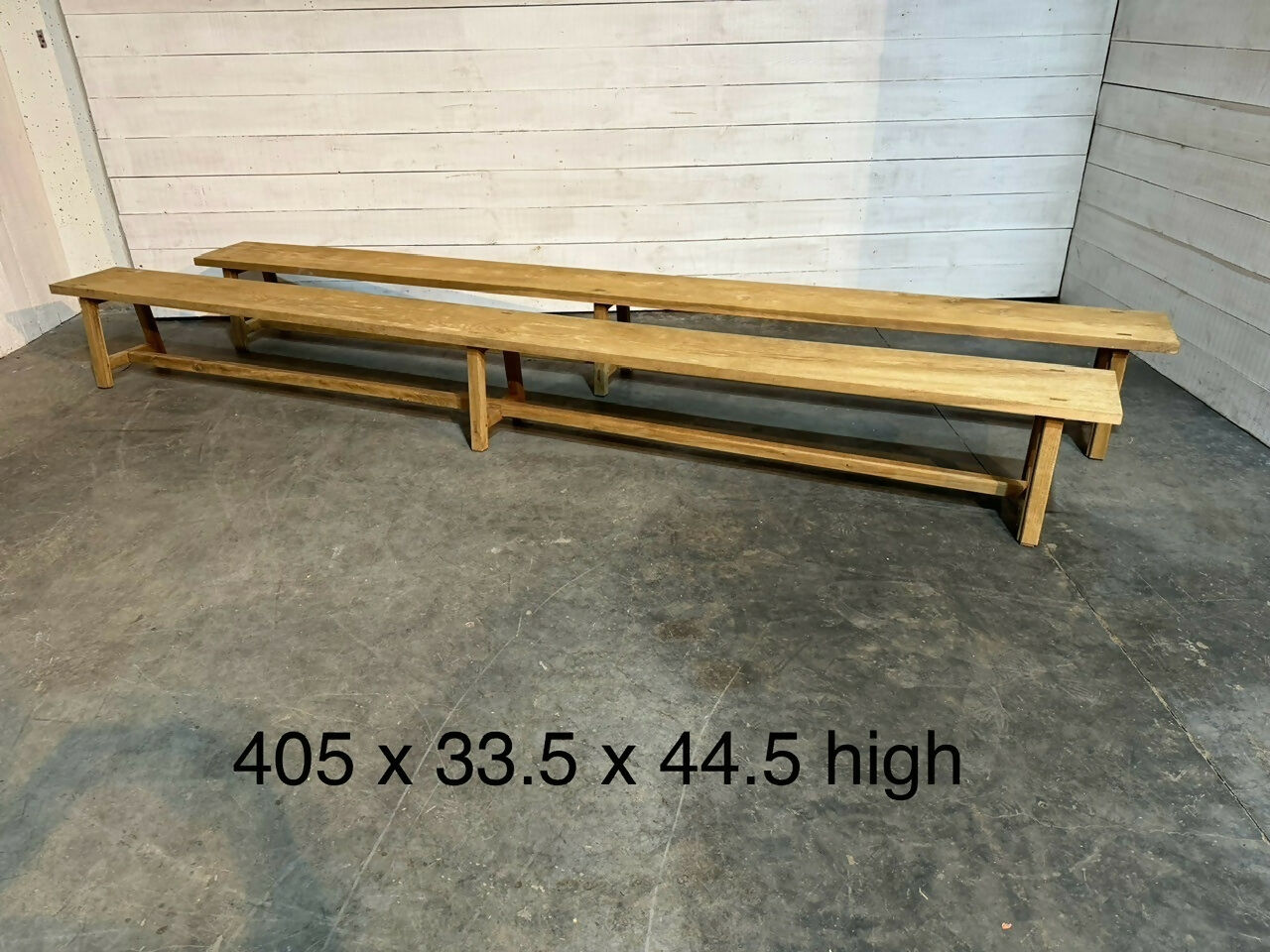 Very Long Pair Bleached Oak Dining Benches