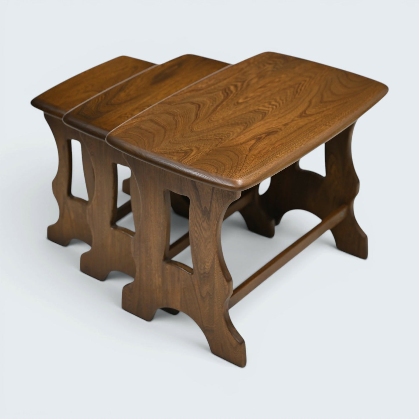 Ercol Nest Of Tables Solid Elm Side Tables Ercol's Badge 1970s GD FREE Delivery*