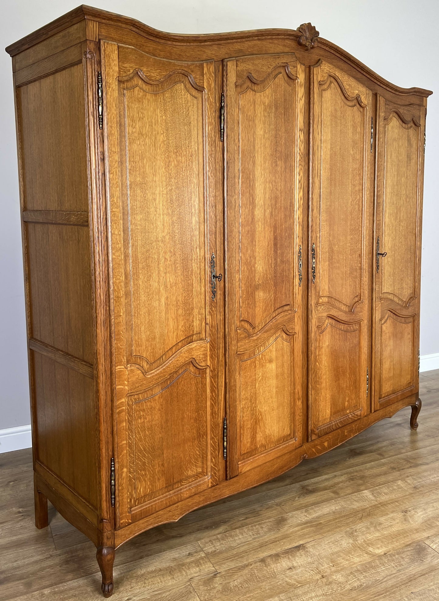 Wardrobe Vintage French Louis XVI Style Oak Four Door Carved Armoire LOT 6401