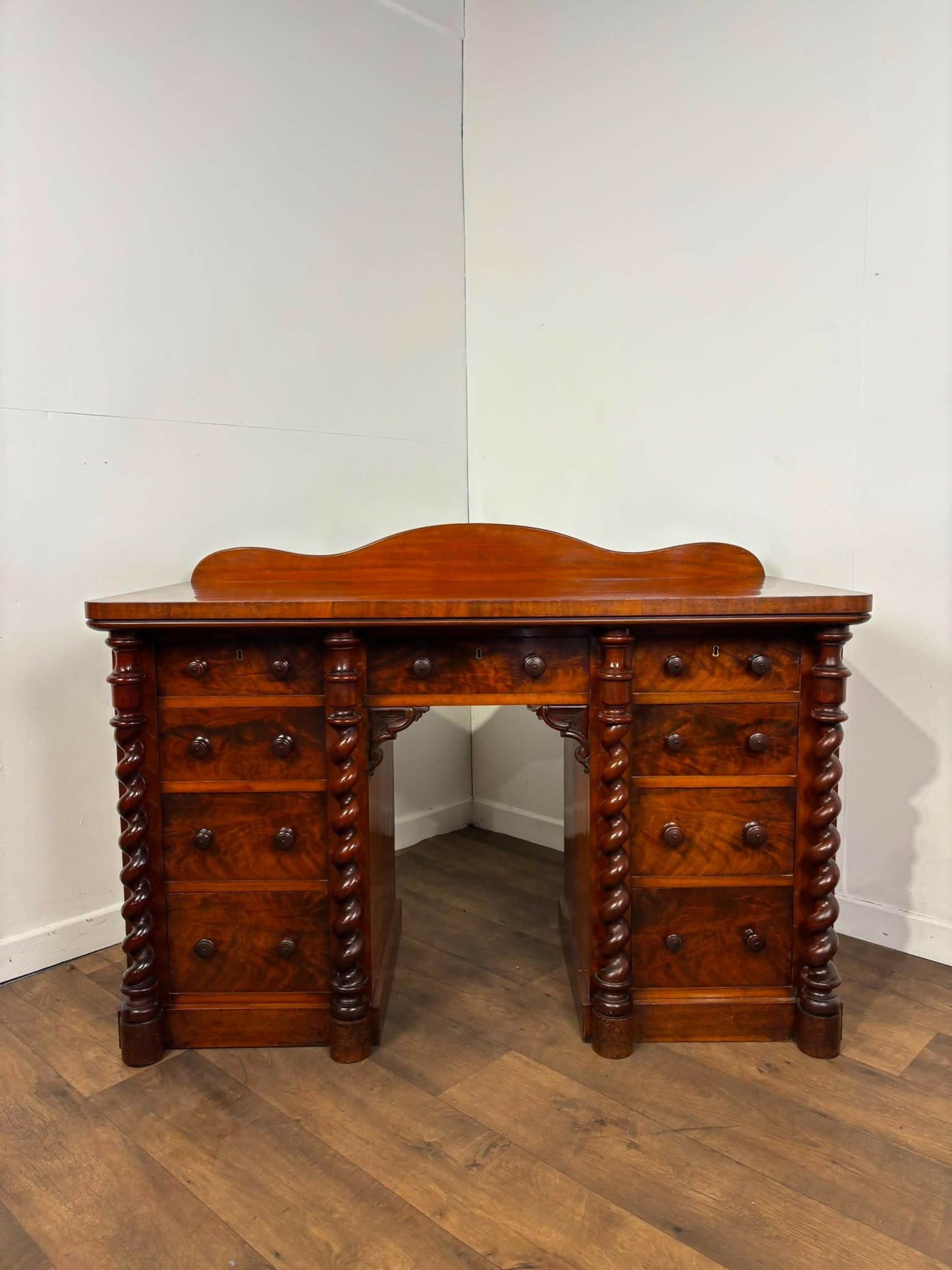 Victorian Scottish Flame Mahogany Pedestal Desk