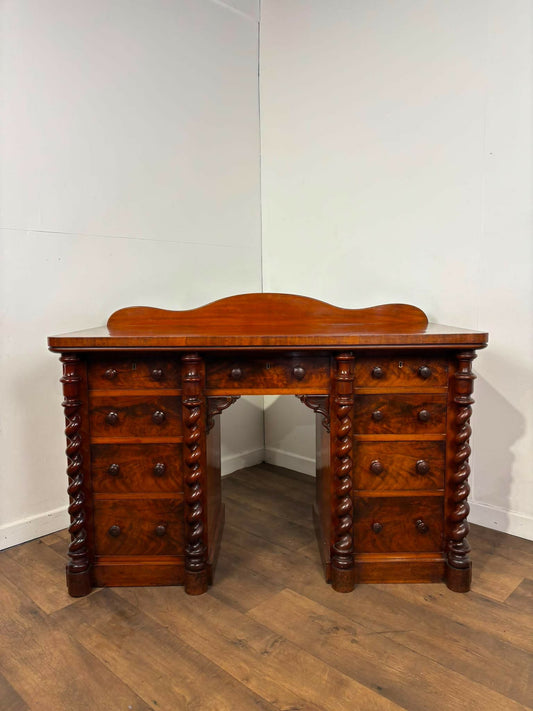 Victorian Scottish Flame Mahogany Pedestal Desk