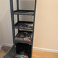 Dark green tall shelves and storage