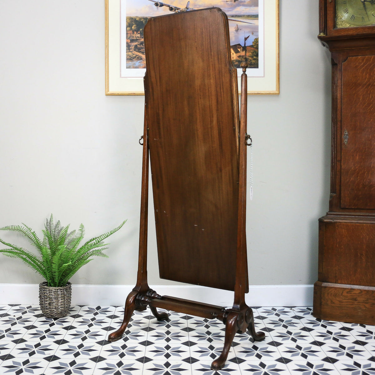 Cheval Mirror Late Victorian Edwardian Queen Anne Style Mahogany