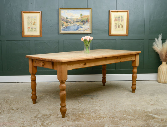 Vintage 6 FT Pine Farmhouse Dining Table with End Drawer - Seats 6-8