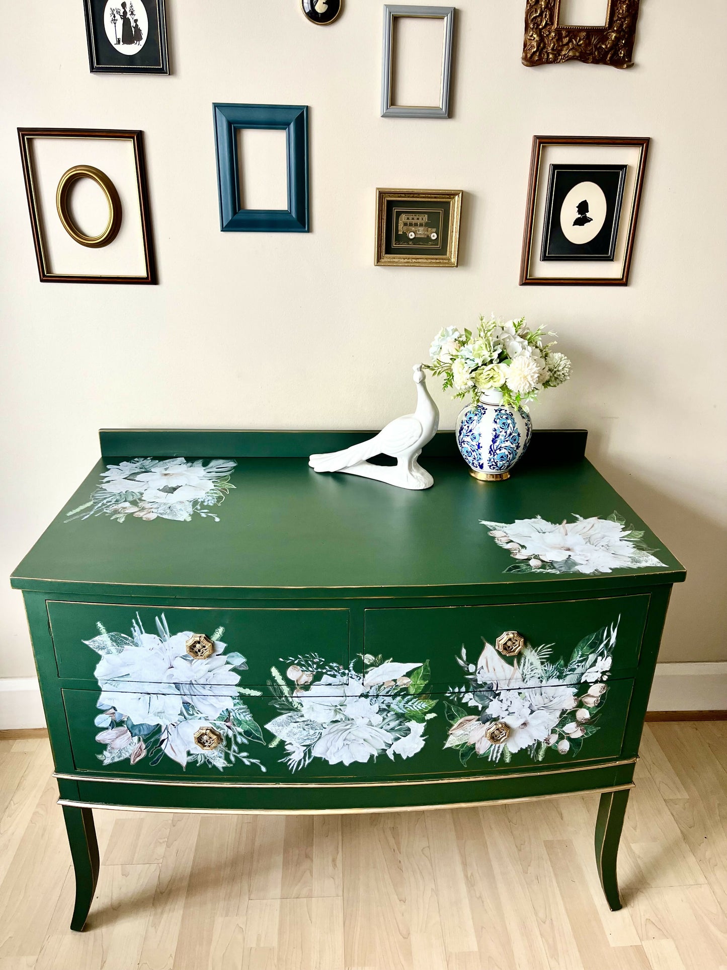 Vintage Green and Gold Chest of Drawers , Dresser