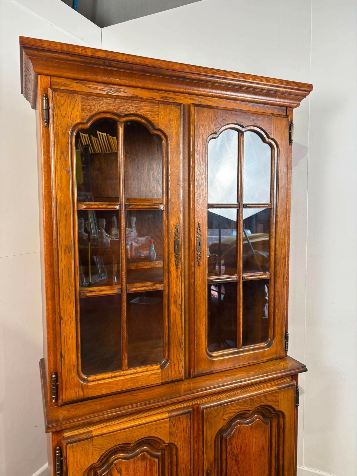 Modern Reproduction Glazed Oak Bookcase