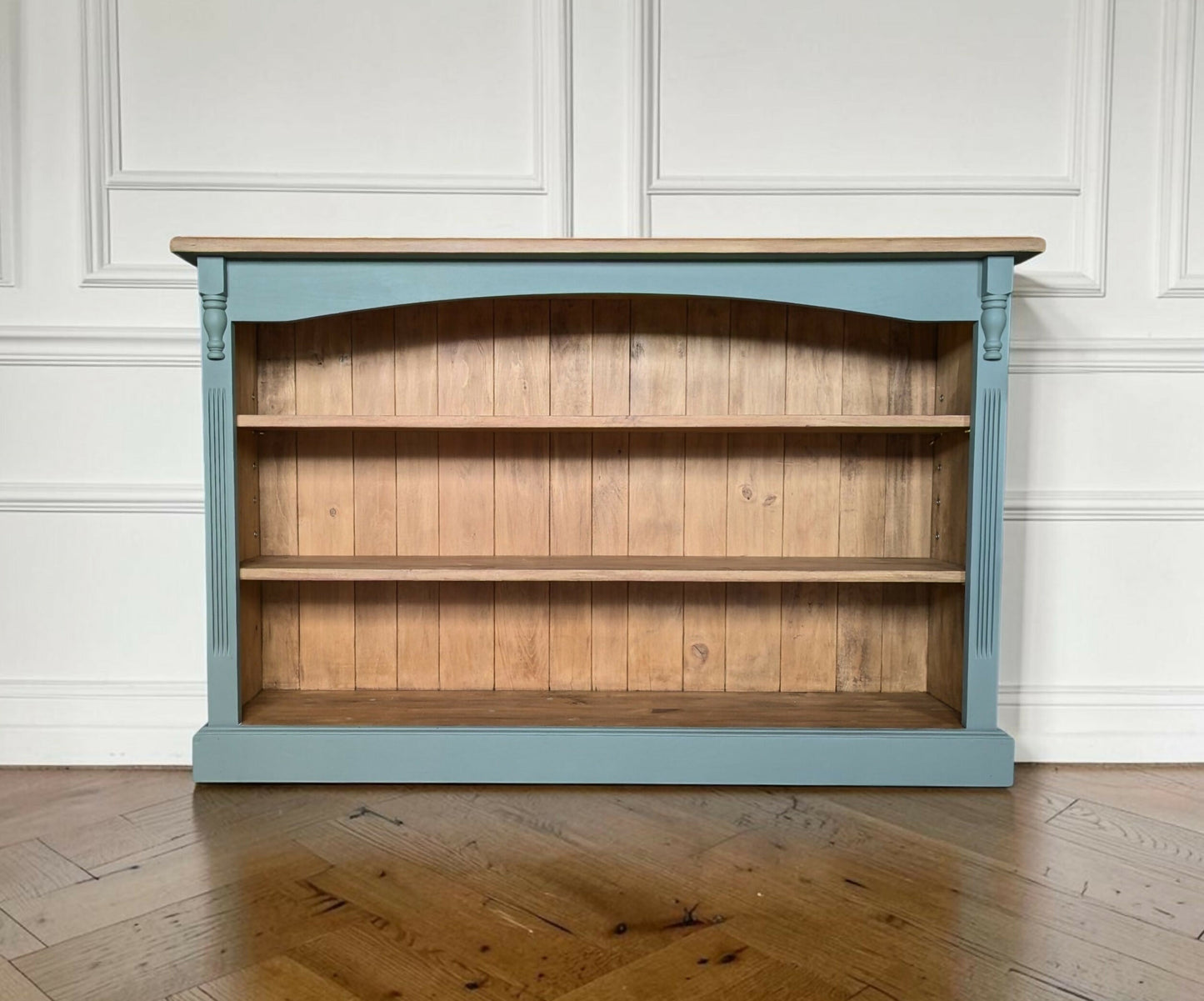 Vintage rustic solid pine green bookcase