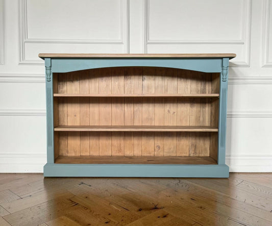 Vintage rustic solid pine green bookcase