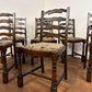 Vintage Set of Seven Oak Ladder Back Dining Chairs Including Carver Chair