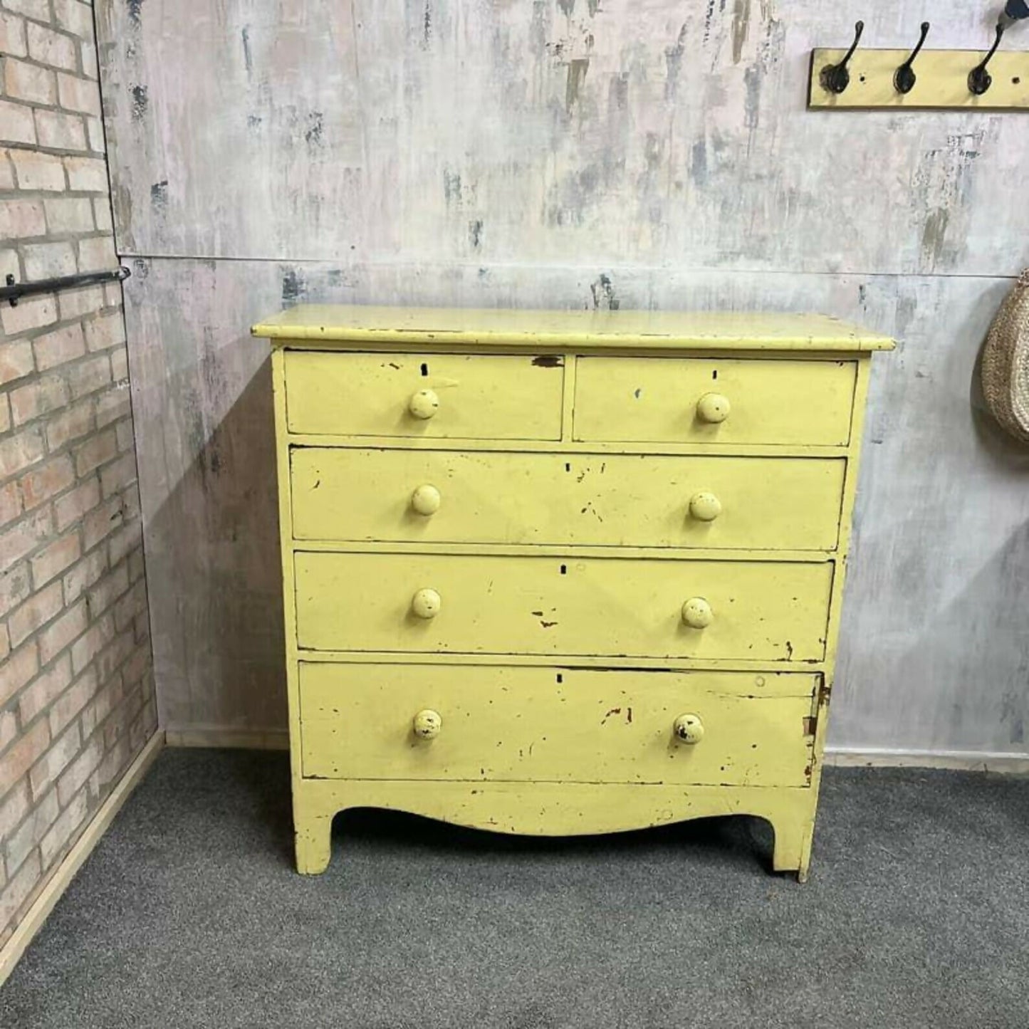 Vintage Early 20thC Rustic Painted Chest of 2 Over 3 Drawers Great Patina