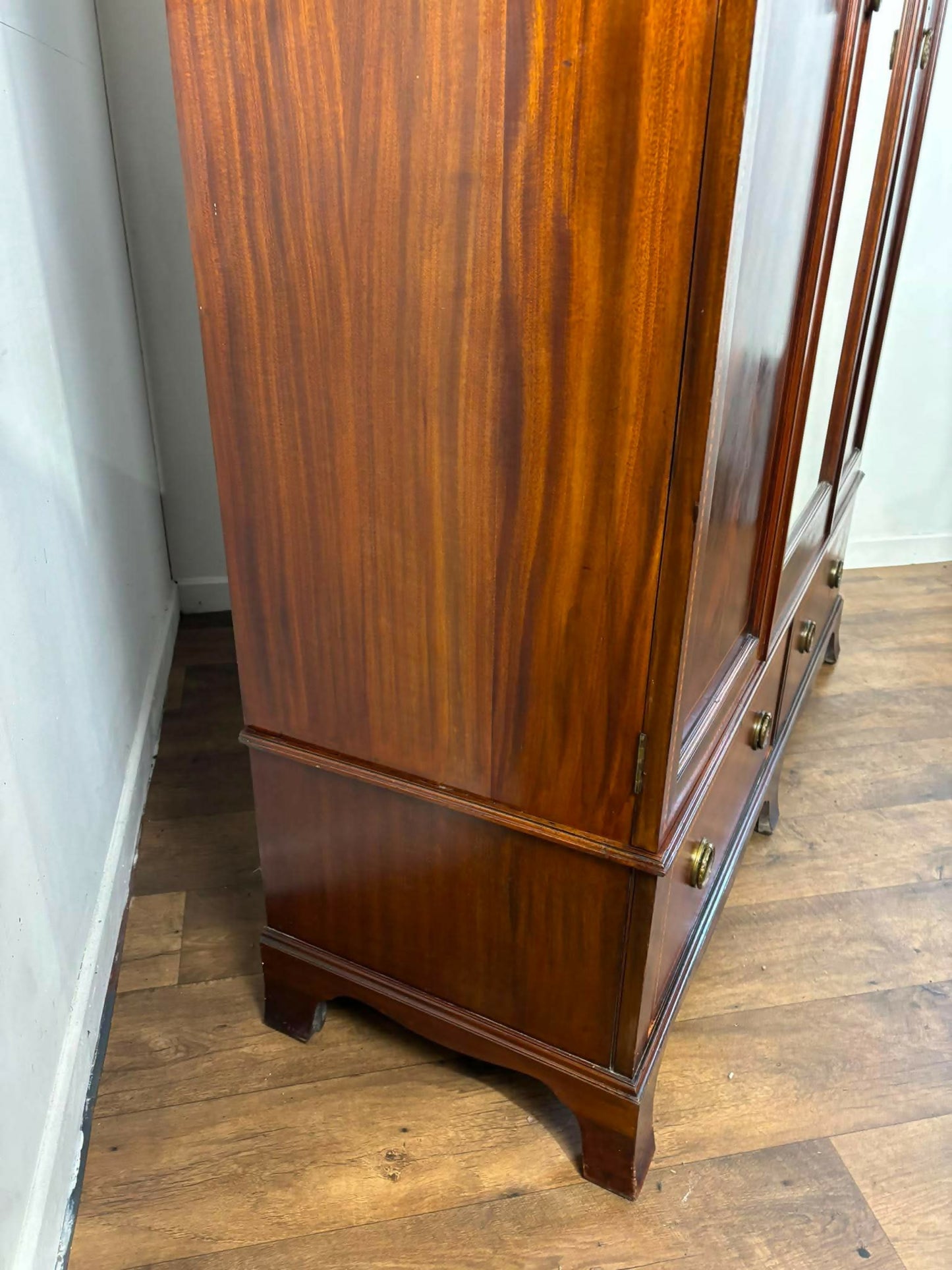 Edwardian Mahogany Inlaid Wardrobe / Armoire with Mirror & Drawers