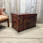 Antique leather trimmed chestnut brown campaign chest