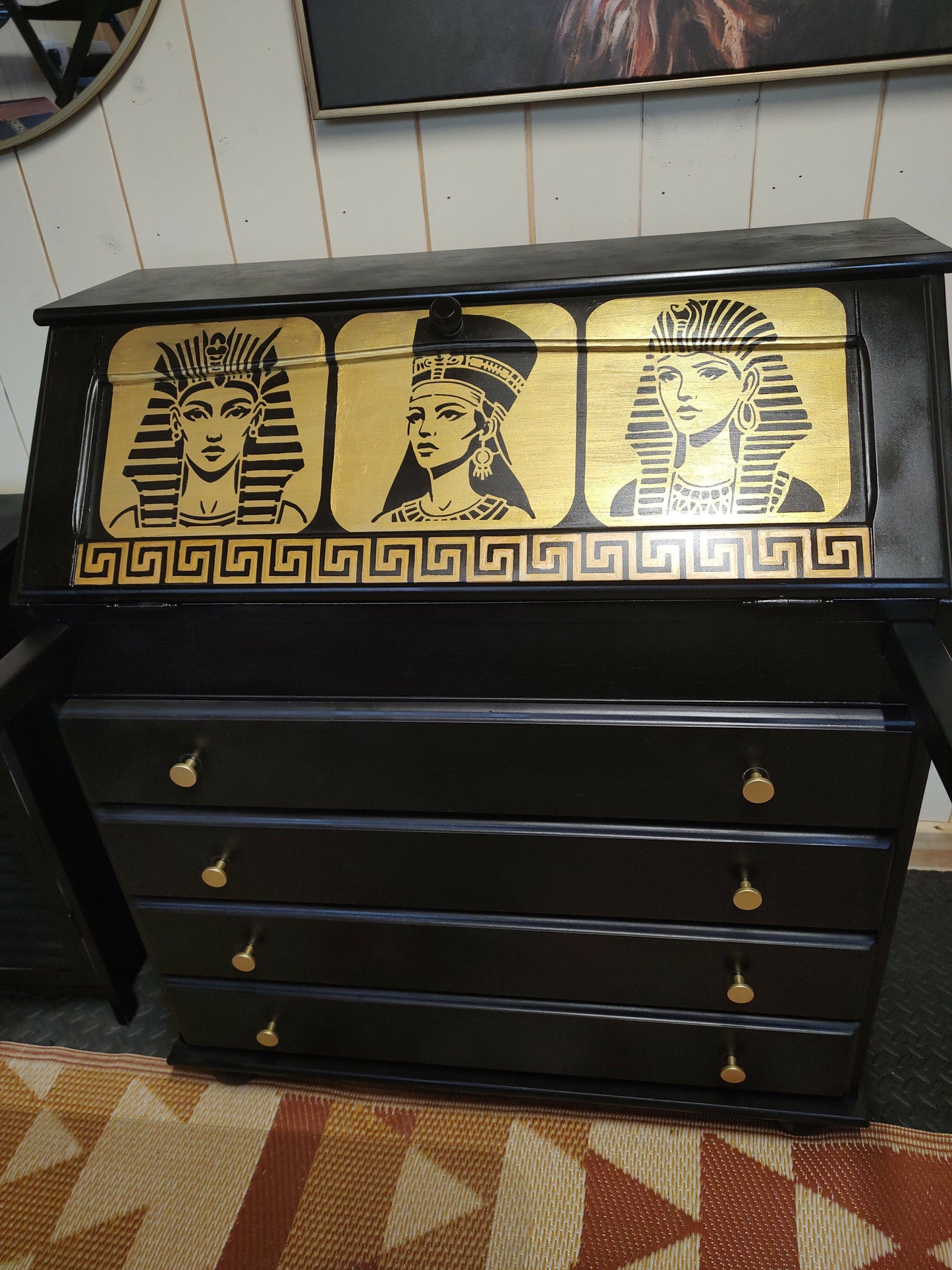 THE AFRICAN ASPECTS UPCYCLED - ONE-OFF FURNITURE ART - The Golden Dynasty Statement writing bureau