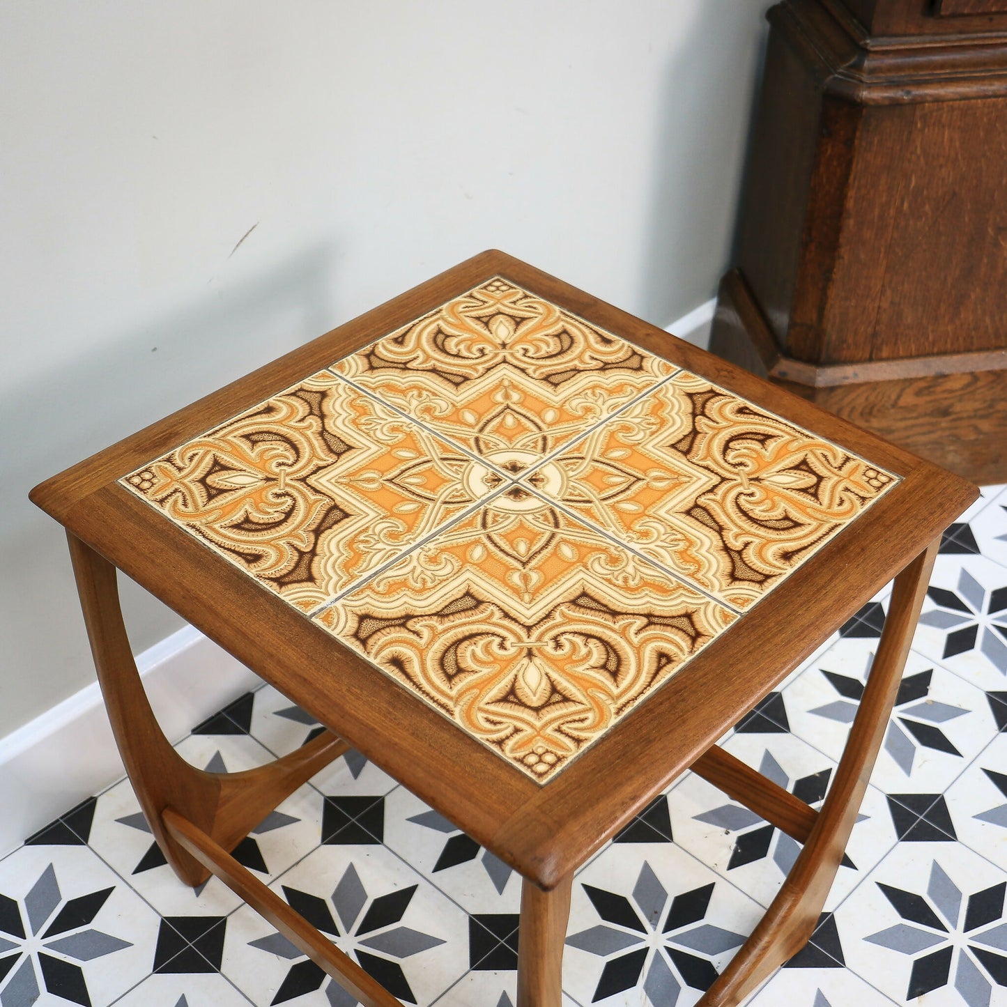 G Plan Astro Teak Side table Lamp table with retro tiled top