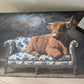 Solid Oak Console/TV Unit Hand-Painted Deep Blue with Highland Cow