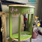 Upcycled Lime Green Console / Side Table with Raised Stencil & Gold Leaf Accents