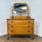 Vintage Oak Dressing Table with Mirror – 3 Drawer Vanity on Castors