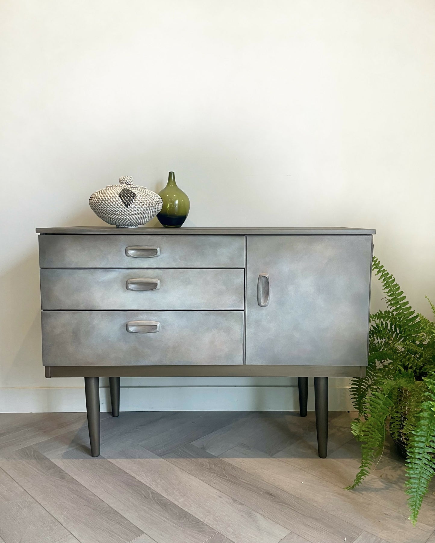 Mid Century Hand Painted Cabinet, Bronze Earthy Tones