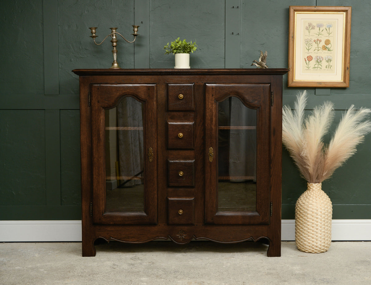 Solid Dark Oak Glazed Bookcase/Display Cabinet with Drawers - Ludwik Styl