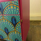 Midcentury Retro Sideboard TV Unit. Pink Teal Peacock Print Painted Upcycled Furniture