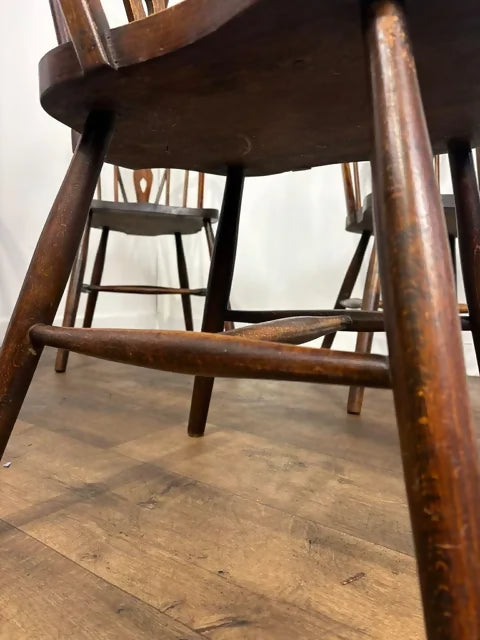 Vintage Set Of Four Oak Wheelback Dining Chairs