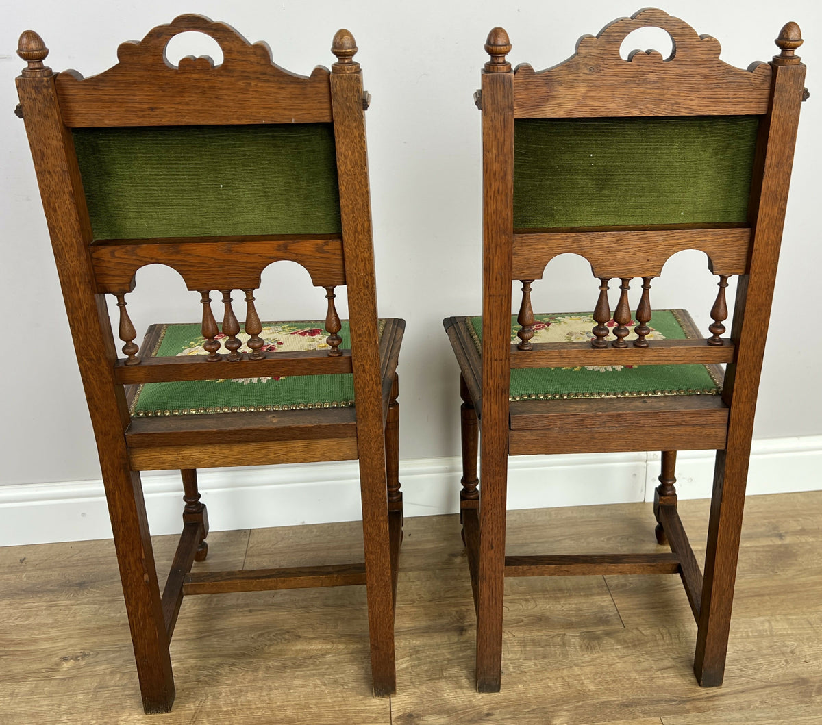 Pair of Chairs Antique French Style Oak Floral Upholstered Chairs LOT 6515