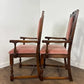 Pair Of Vintage Oak Armchairs With Pink Upholstered Seats & Backs
