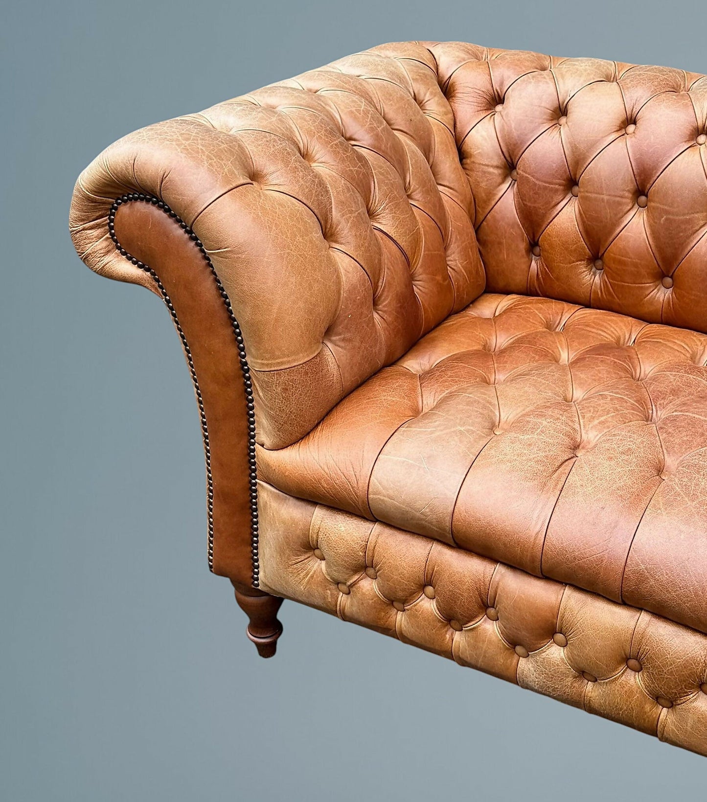 English Fully Buttoned Leather Chesterfield Sofa