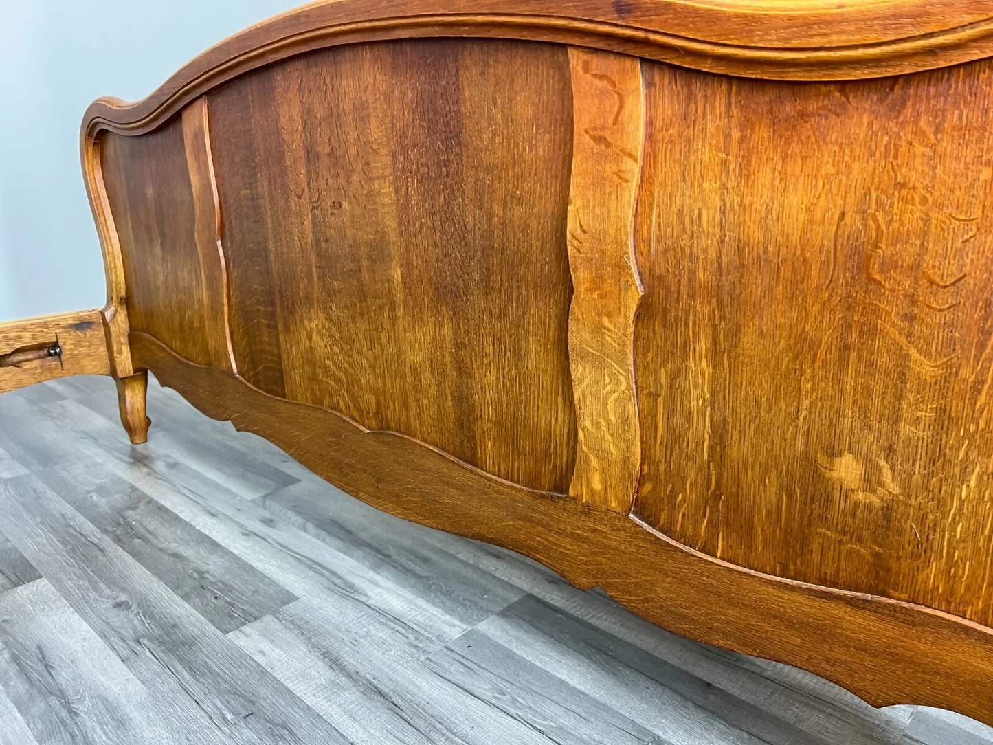 Bed Vintage French Louis XVI Oak Double Bed Frame Carved Headboard LOT 3793