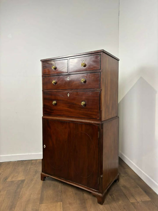 Georgian Mahogany Cabinet – Chest Over Cupboard (Two-Part Construction)