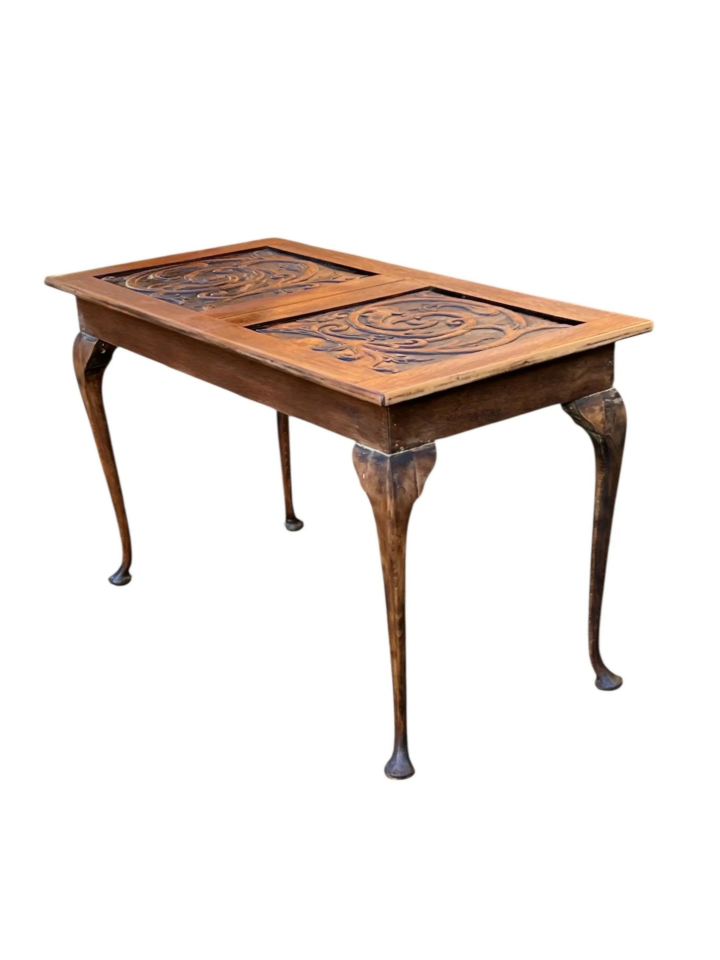 Antique Oak carved side table / server on cabriolet legs