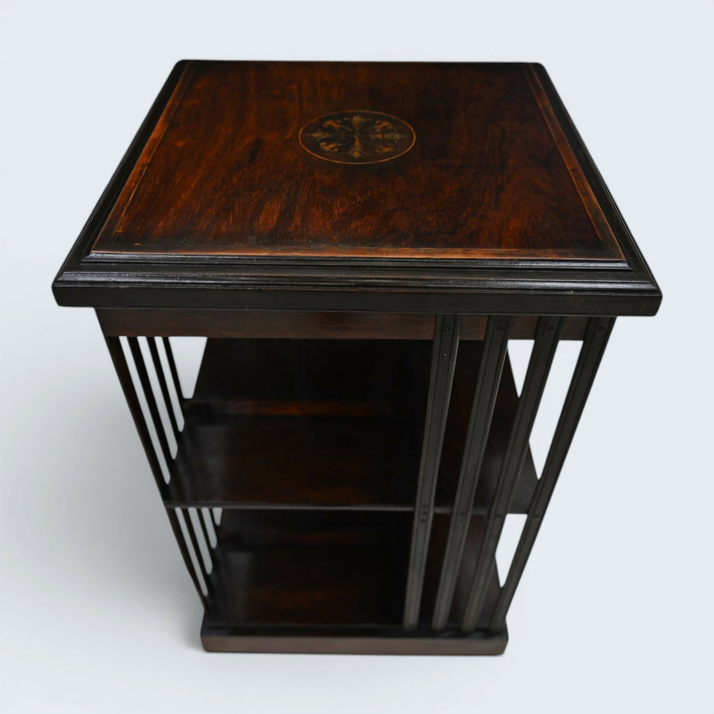 Edwardian Revolving Bookcase With 2 Tiers And Marquetry Decoration FREE Delivery
