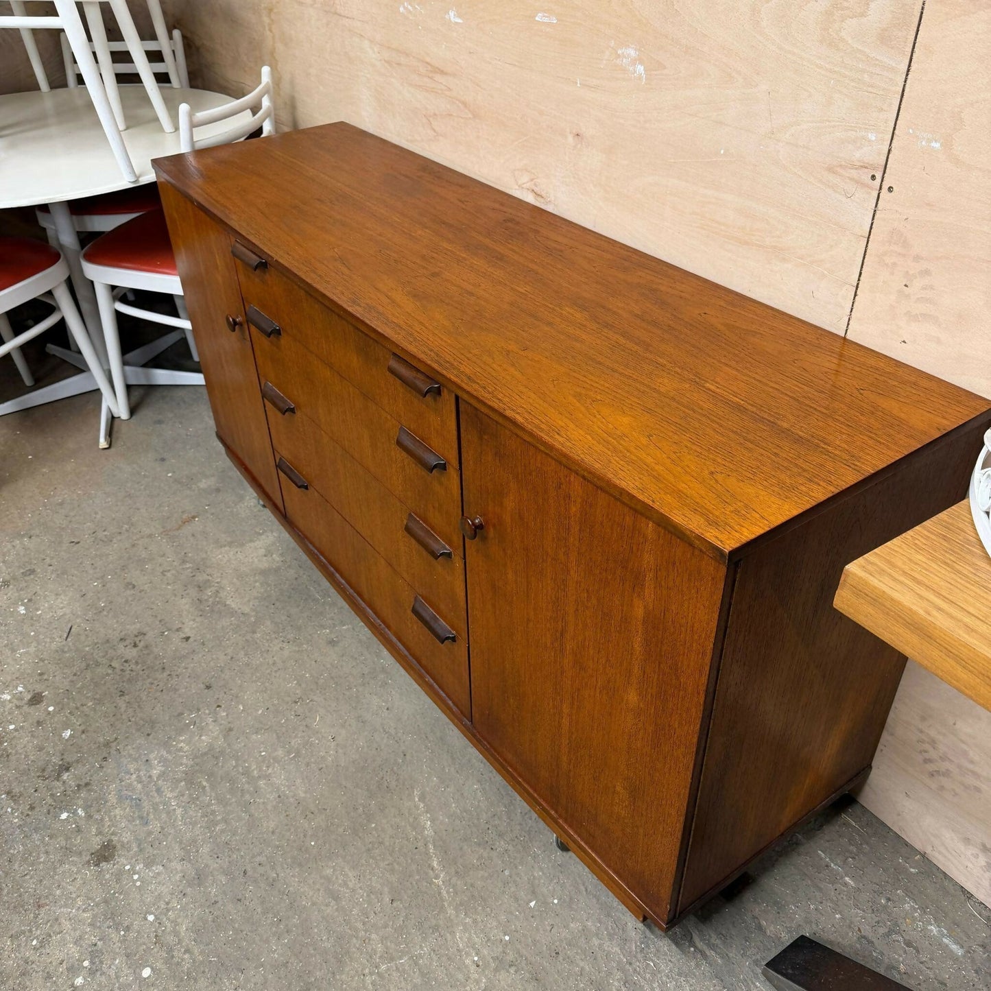 Mid Century Teak Sideboard Double Cupboard 4 Drawers On Castors Possibly Jentiqu