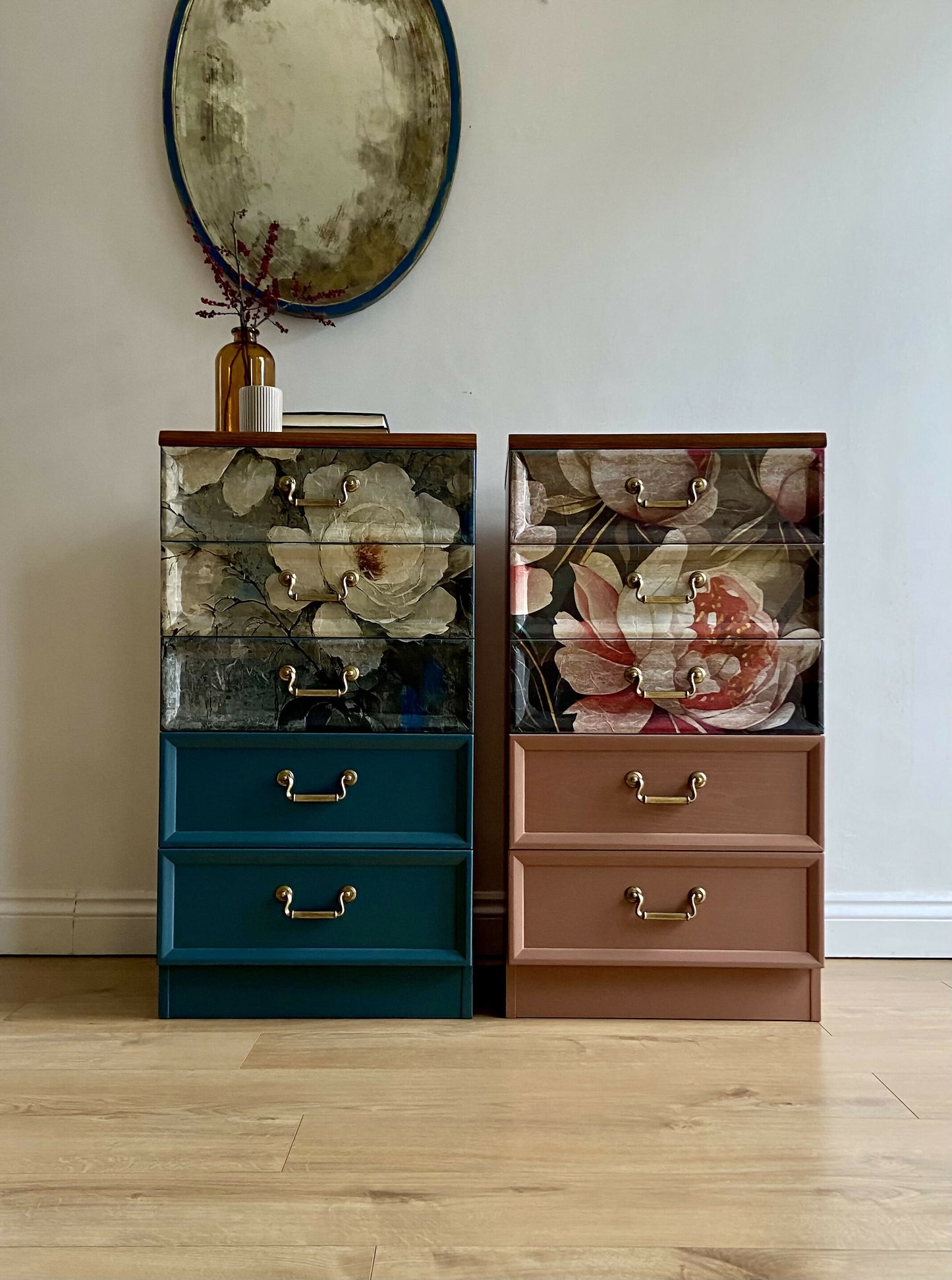 Pair of G - Plan Chest of Drawers - Hand- Painted Botanical Mural