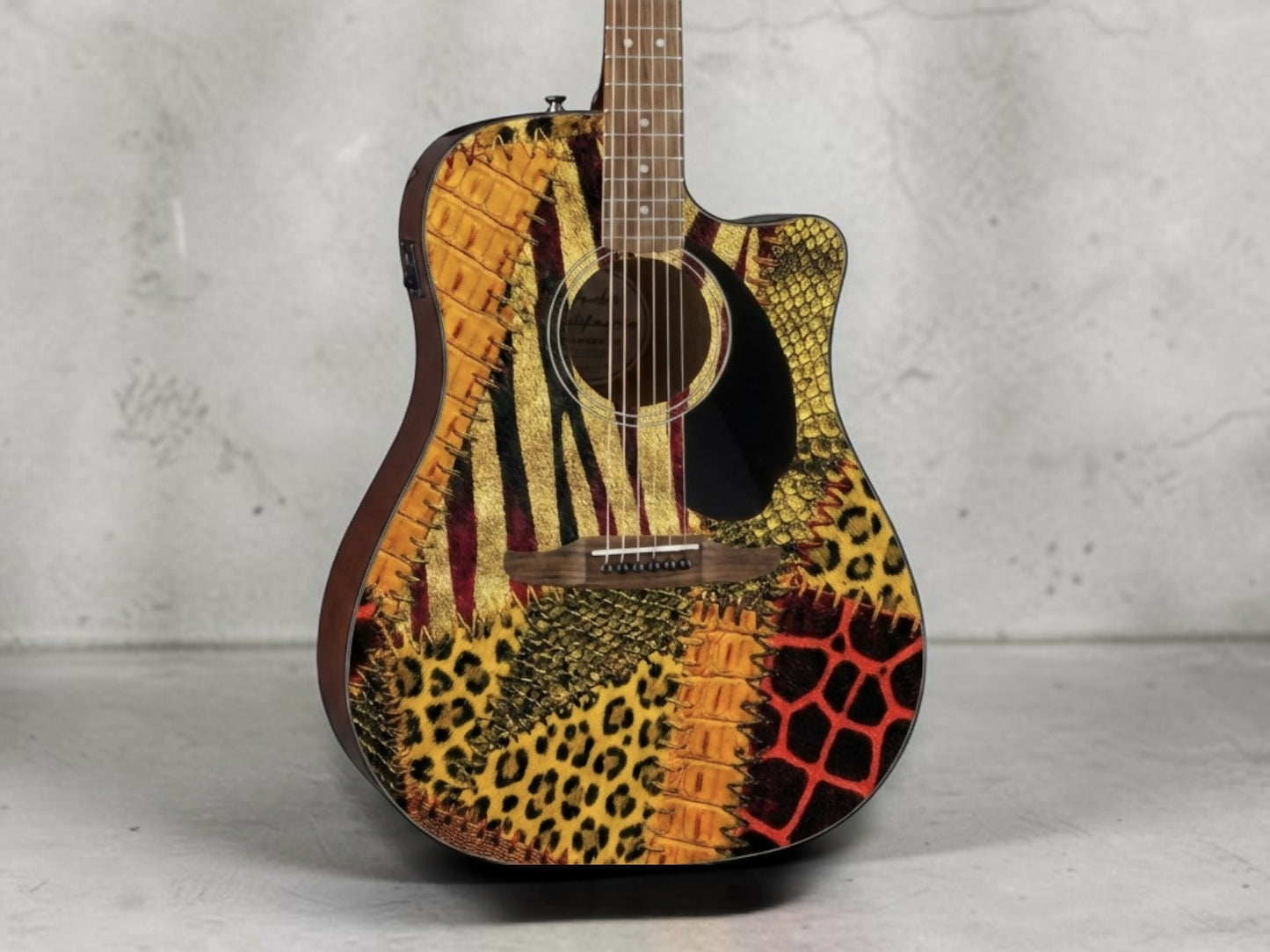 Patchwork Animal Skins Design Fender Electro Acoustic Guitar