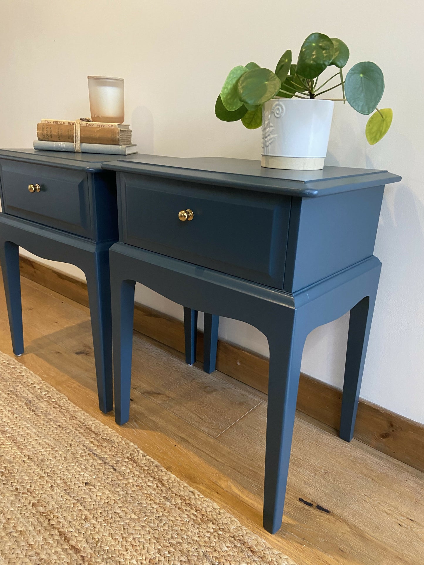 Stag ‘leggy’’ bedside cabinets, pair