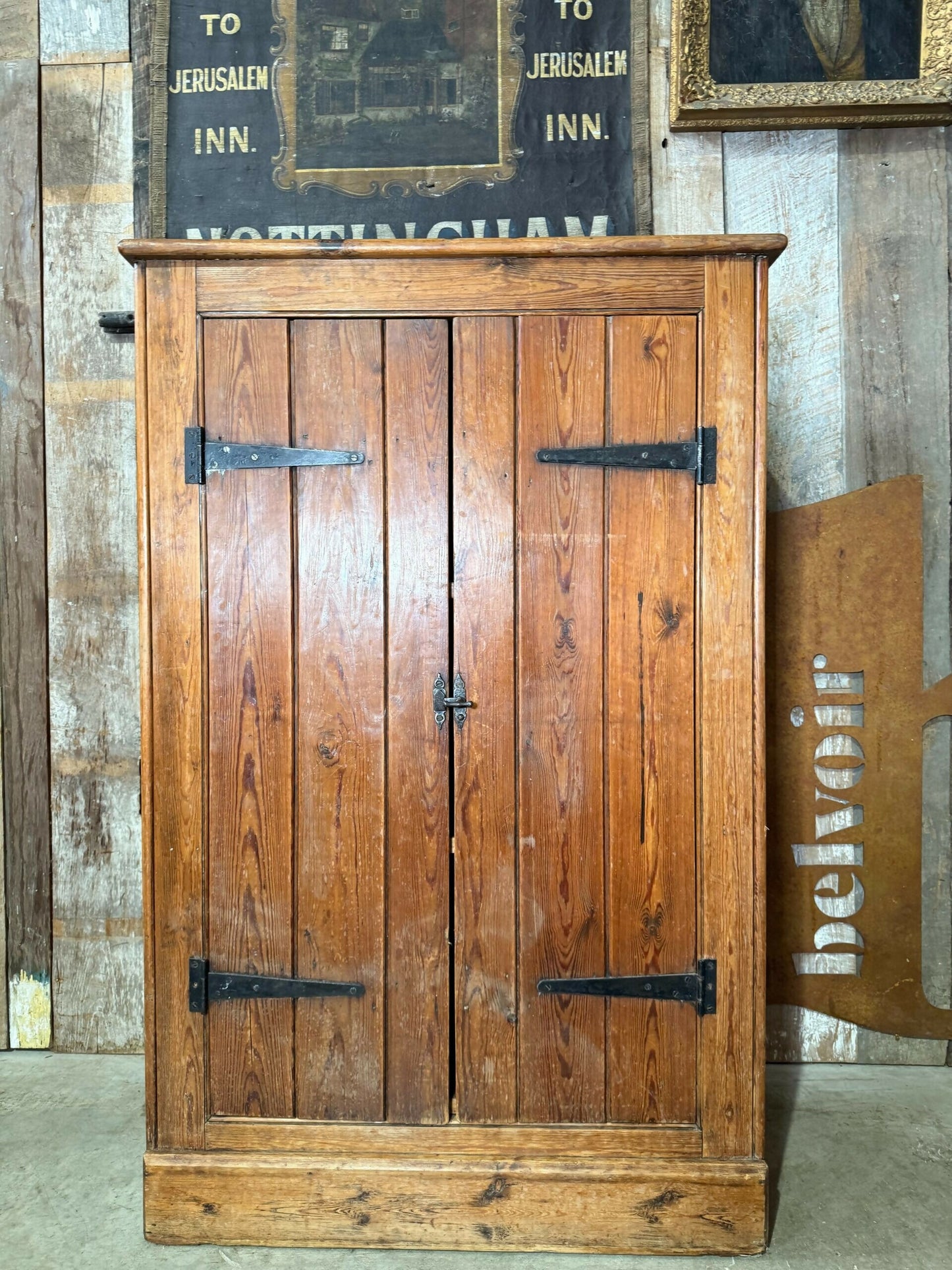 Vintage Mid Victorian Narrow Pine Pantry Hall Kitchen Estate Cupboard, c1860