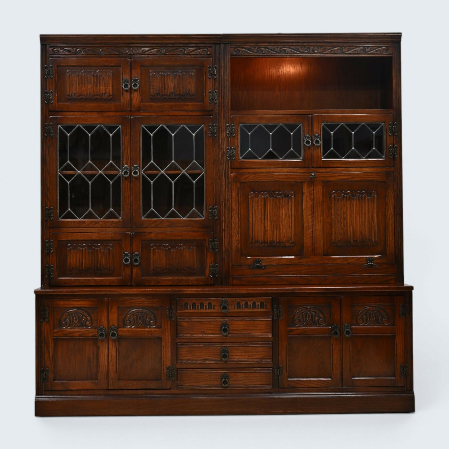 Old Charm Large Wall Unit Bureau Drinks Oak Tudor Brown Finish FREE UK Delivery*