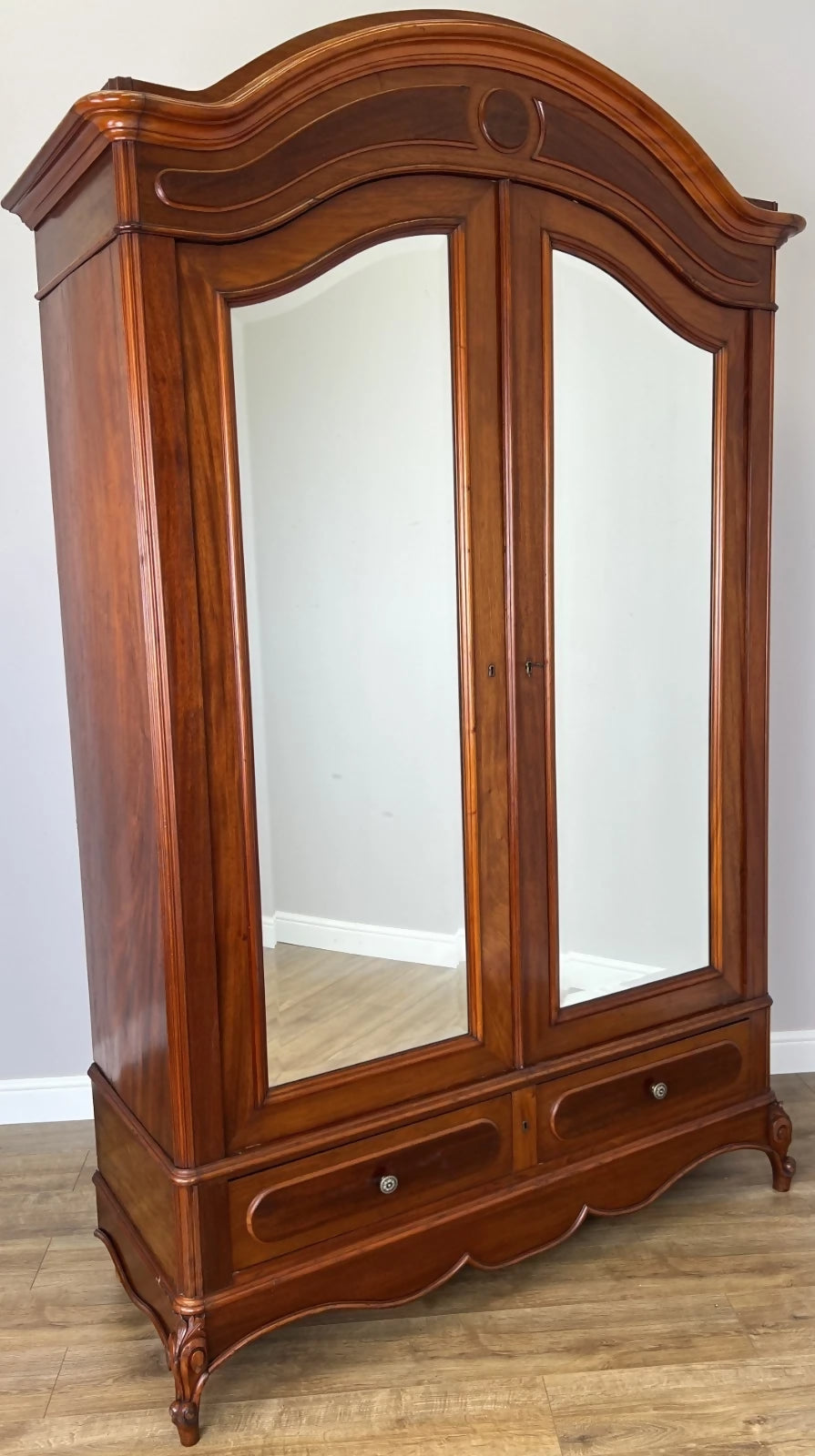 Wardrobe Antique French Two Door Mahogany Mirrored Carved Armoire LOT 6152