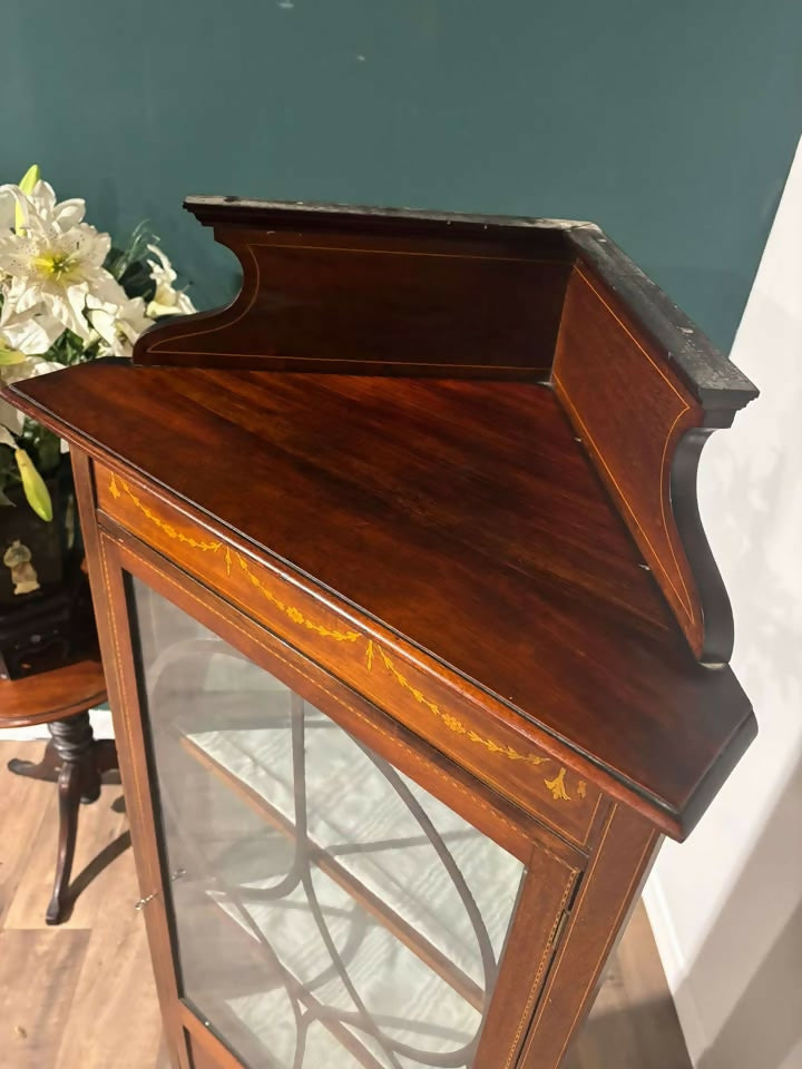 Edwardian Mahogany Inlaid Corner Display Cabinet8