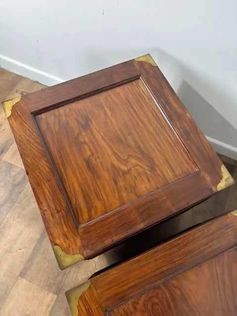 Pair of Campaign Style Hardwood Bedside Chests