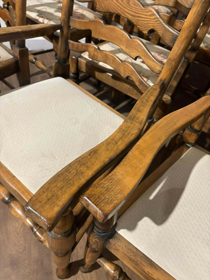 Set of Twelve Oak Yorkshire Style Ladderback Dining Chairs