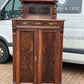 Vintage Walnut Bookcase / Cupboard With Fitted Shelves & Drawer