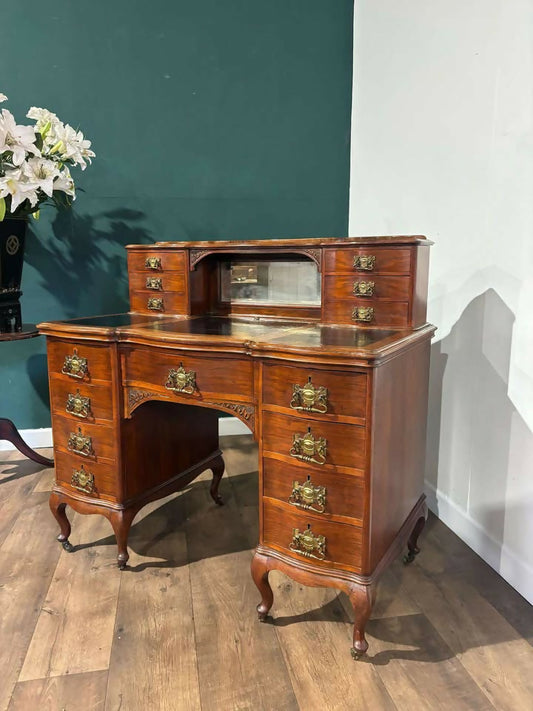 Edwardian Mahogany Gallery Back Kneehole Desk0